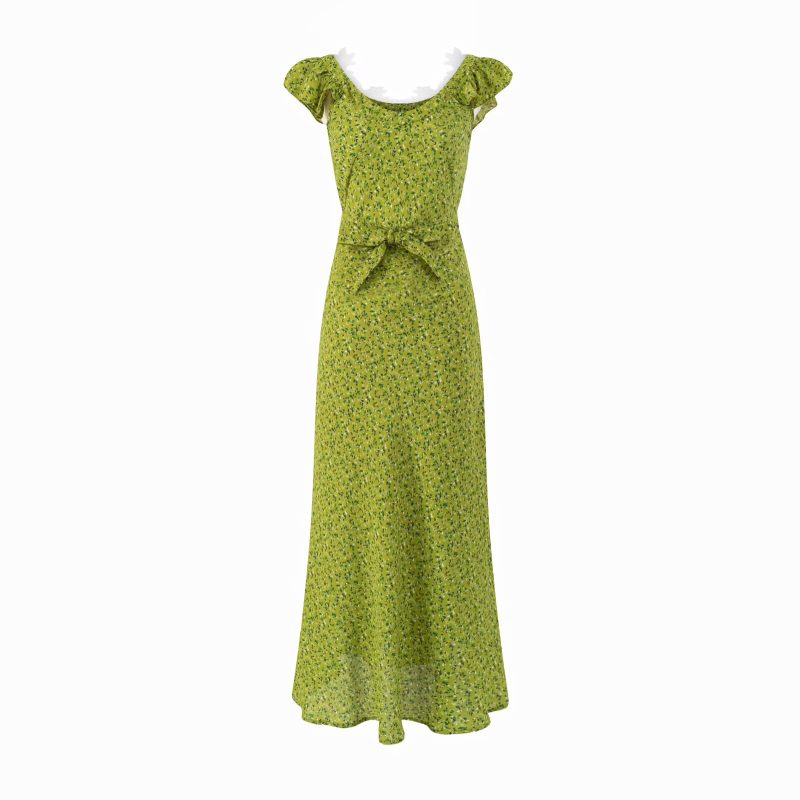Lace Low Collar Flying Sleeve Fishtail Dress - Image 2