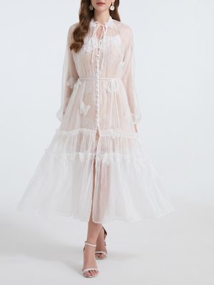 Butterfly Embroidered Lace Halter Two-Piece Dress