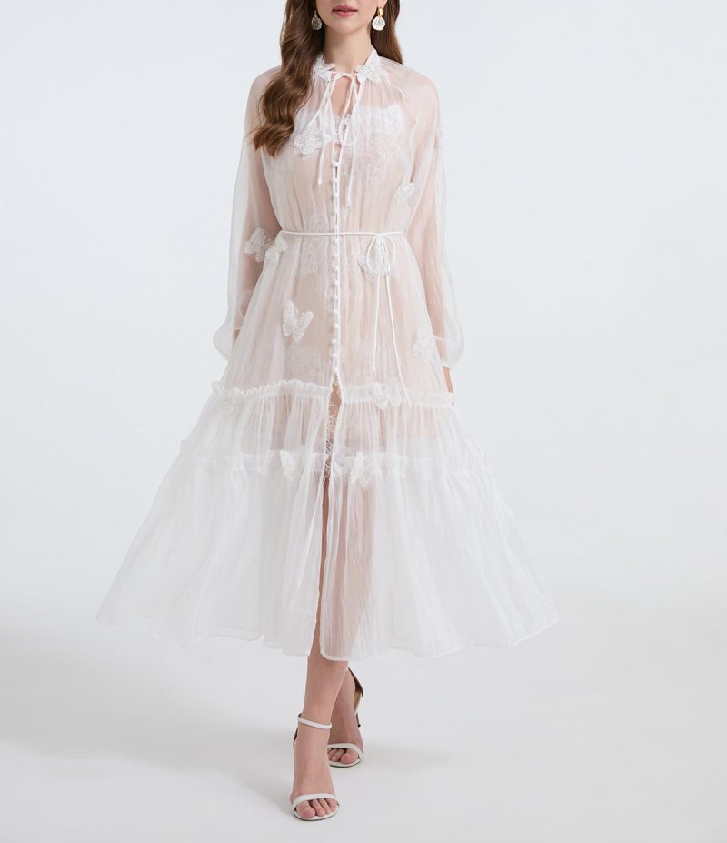 Butterfly Embroidered Lace Halter Two-Piece Dress