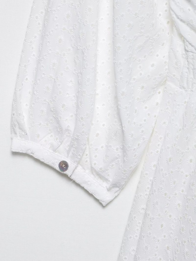White Draped Waist Long Sleeve Dress - Image 4