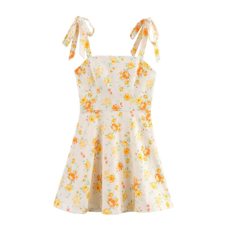 Spring Floral Poplin Dress with Bowknot - Image 2