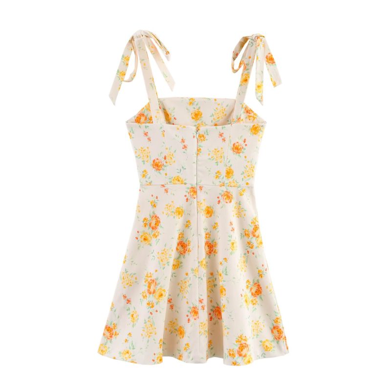 Spring Floral Poplin Dress with Bowknot - Image 3