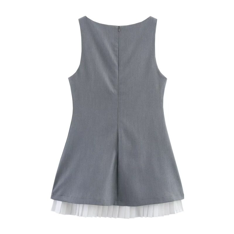 Simple Sleeveless Poplin Dress – Boat Neck - Image 2