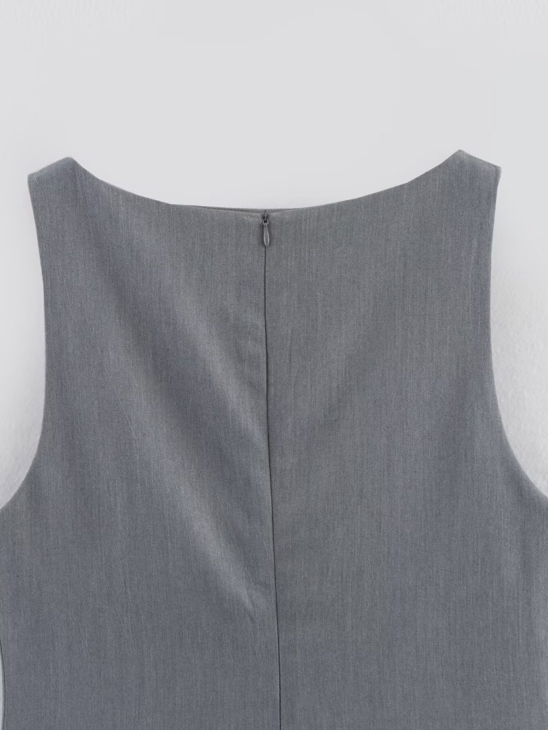 Simple Sleeveless Poplin Dress – Boat Neck - Image 3