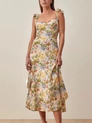 Elegant Spring Printed Cami Dress with Wide Straps