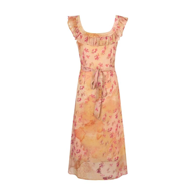 Square Collar Lace-Up Printed Slim Midi Dress - Image 2