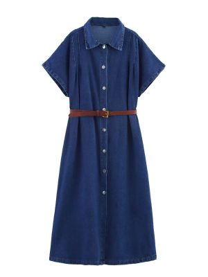 Denim Midi Dress – Waist Belt Summer Look