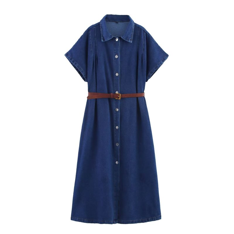 Denim Midi Dress – Waist Belt Summer Look
