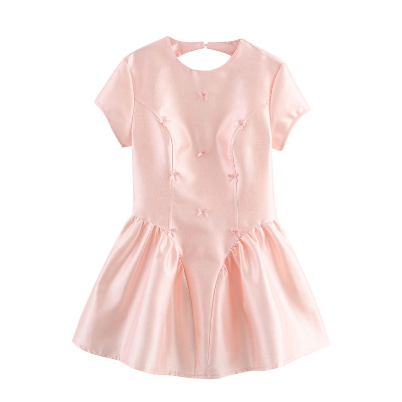 French Backless Slim Bowknot Tulle Dress