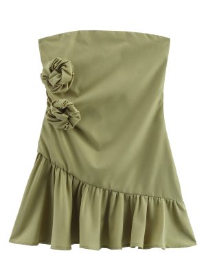 Simple Green 3D Floral Tube Dress for Women