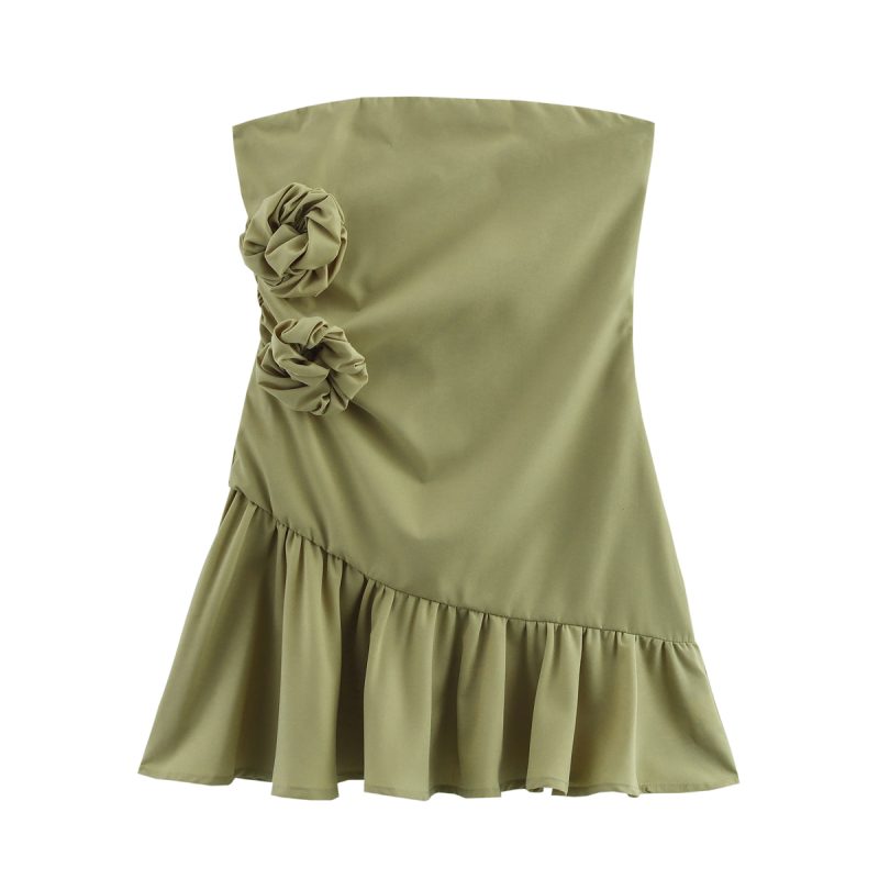 Simple Green 3D Floral Tube Dress for Women
