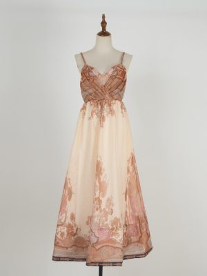 Retro Print Halter Backless Cinched Waist Dress