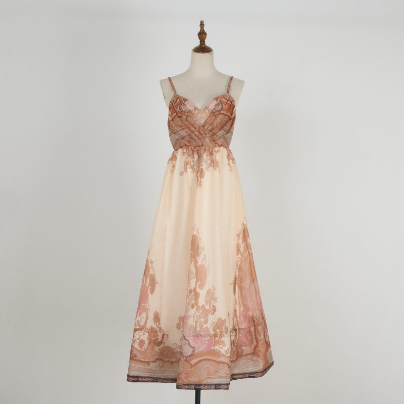 Retro Print Halter Backless Cinched Waist Dress