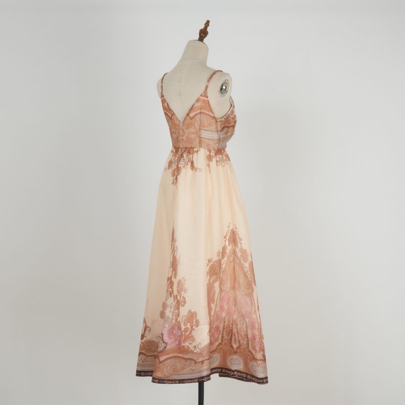 Retro Print Halter Backless Cinched Waist Dress - Image 2
