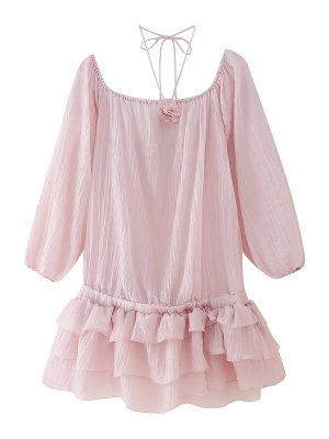 Spring Ruffled Dress – Floral Texture See Through