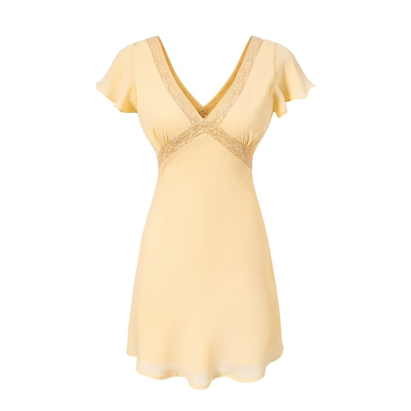 Retro Lace Stitching V-Neck Spring Dress - Image 2