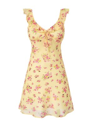 Yellow Printed Short Dress for Spring Vacation