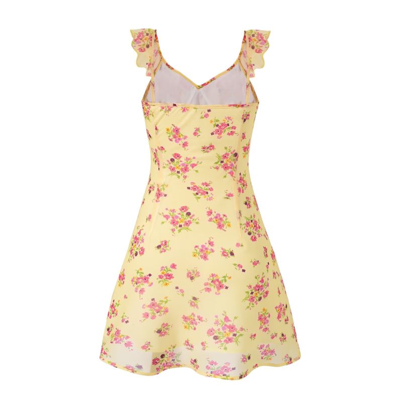 Yellow Printed Short Dress for Spring Vacation - Image 2