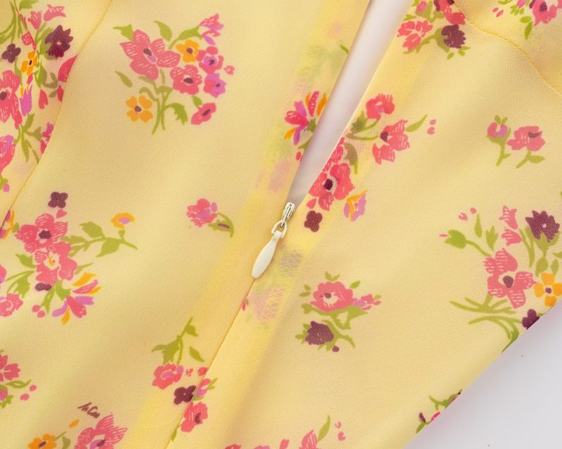 Yellow Printed Short Dress for Spring Vacation - Image 3