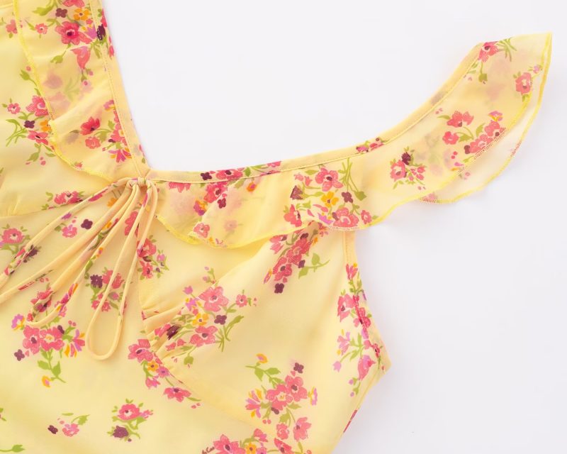 Yellow Printed Short Dress for Spring Vacation - Image 4