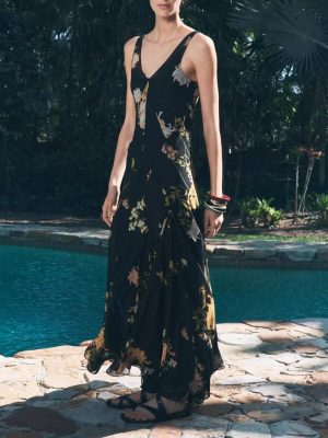 Casual Spring Printed Midi Sling Dress Women