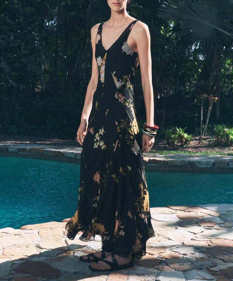 Casual Spring Printed Midi Sling Dress Women