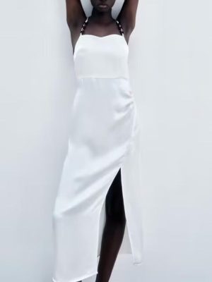 Silk Satin Sling Dress with Chain Ornament