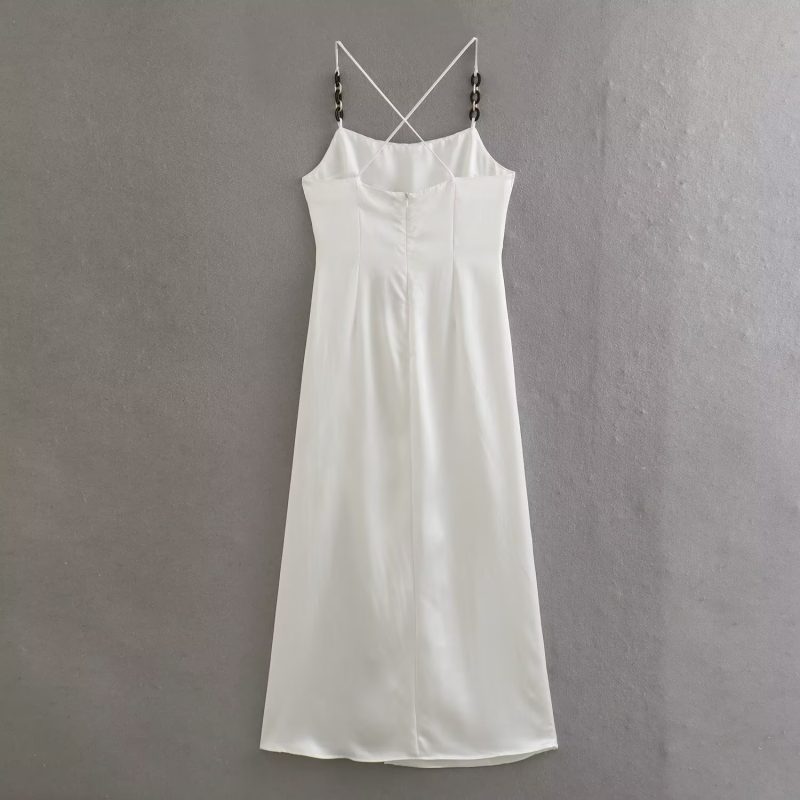 Silk Satin Sling Dress with Chain Ornament - Image 2