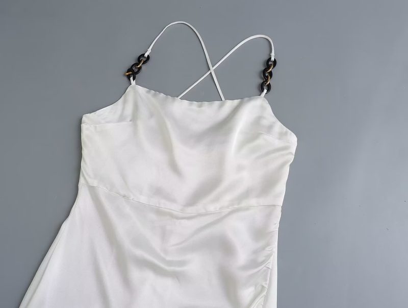 Silk Satin Sling Dress with Chain Ornament - Image 3