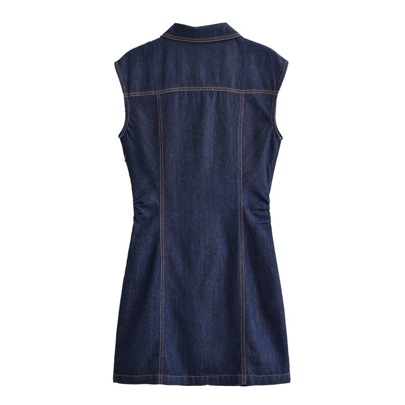 Summer Denim Mini Pleated Sleeveless Dress - Image 3