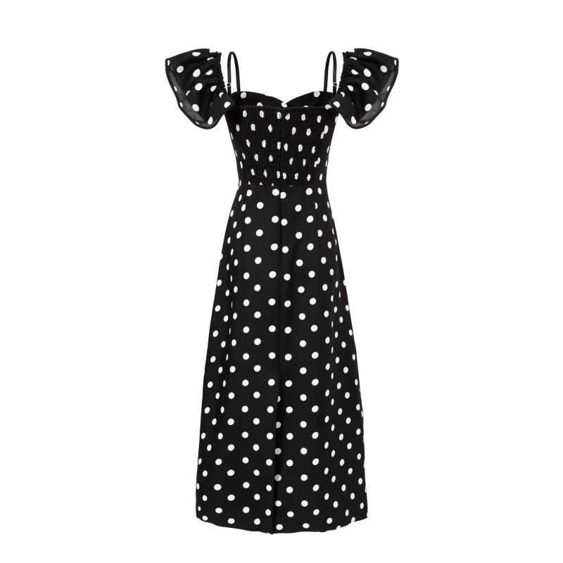 Retro Polka Dot Slim Fit Bandeau Dress - Image 4