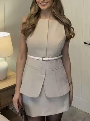 Women’s Belted Sleeveless Dress Set for Spring