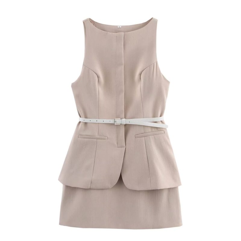 Women’s Belted Sleeveless Dress Set for Spring - Image 2