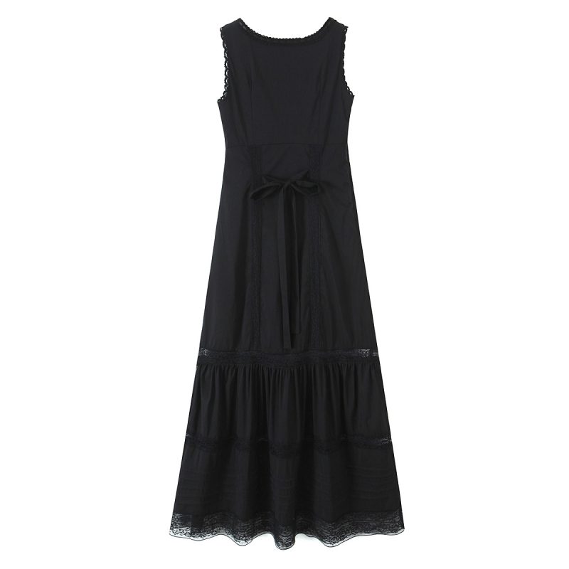 Spring Lace Square Collar Bow Vest Dress - Image 4