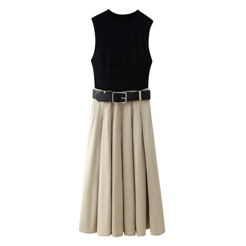Patchwork Round Neck Sleeveless Dress with Straps - Image 3