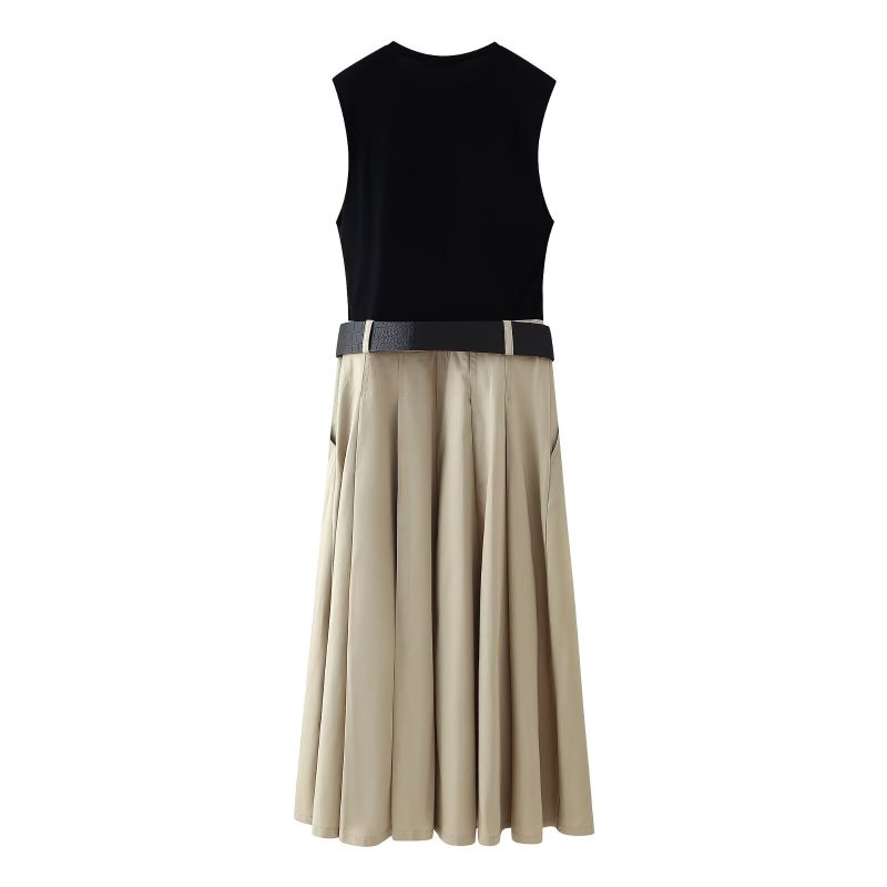 Patchwork Round Neck Sleeveless Dress with Straps - Image 4