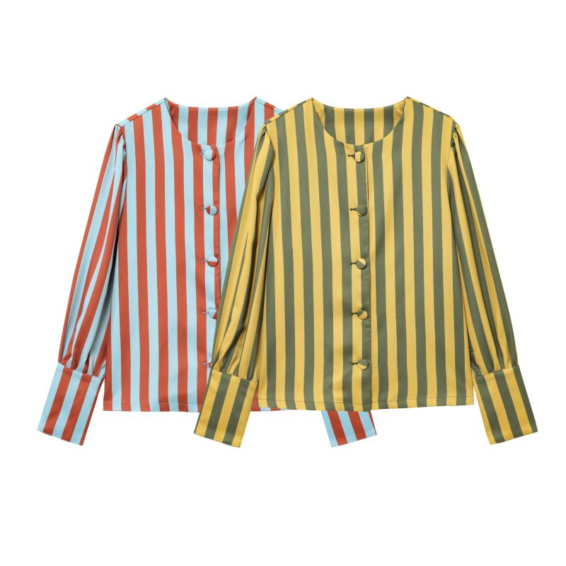 Spring Striped Casual Shirt Top for Women - Image 2