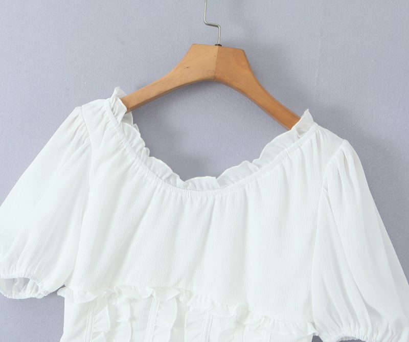 Summer White V-Neck Puff Sleeve Short Top - Image 4