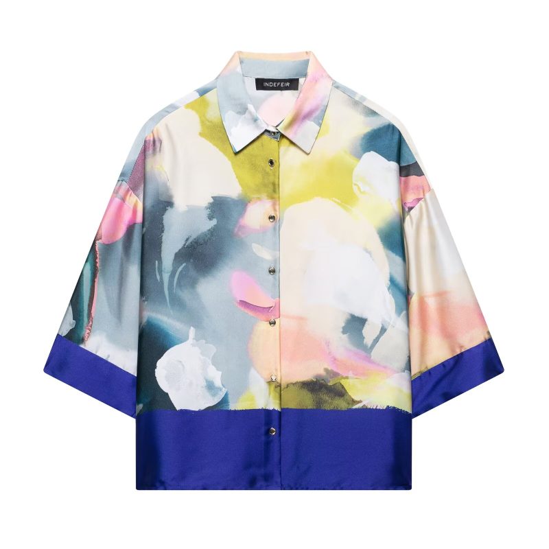 Spring Printed Silk Satin Textured Shirt - Image 2