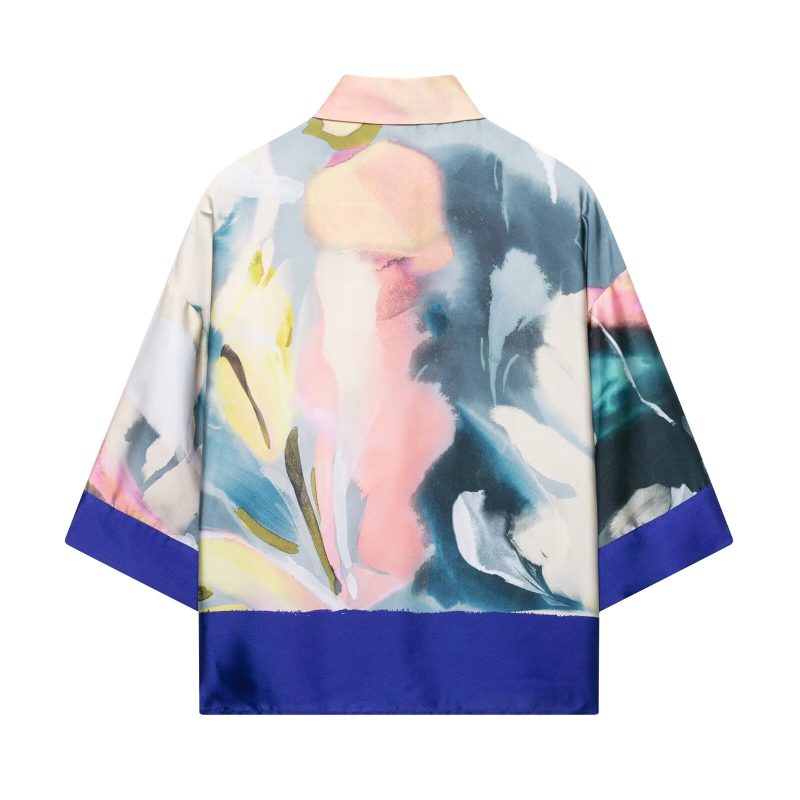 Spring Printed Silk Satin Textured Shirt - Image 3