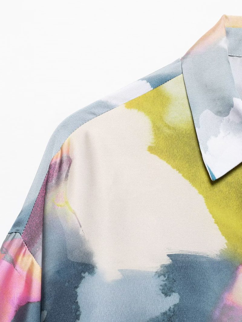 Spring Printed Silk Satin Textured Shirt - Image 4