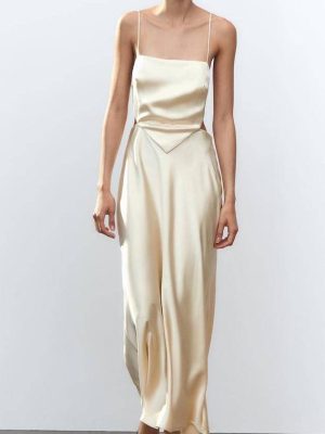 Silk Satin Textured Scarf Sling Dress