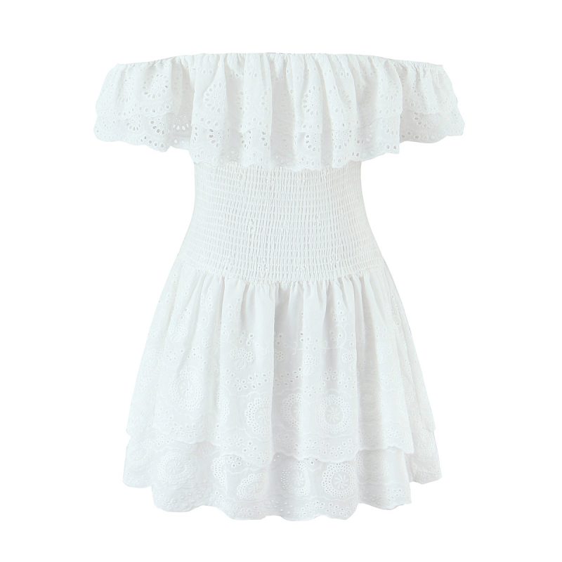 French Pastoral Off-Shoulder Tiered Lace Dress