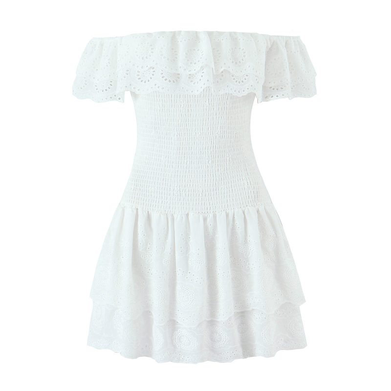 French Pastoral Off-Shoulder Tiered Lace Dress - Image 2