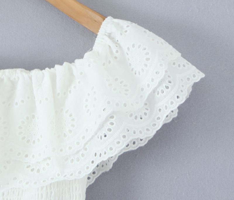 French Pastoral Off-Shoulder Tiered Lace Dress - Image 3