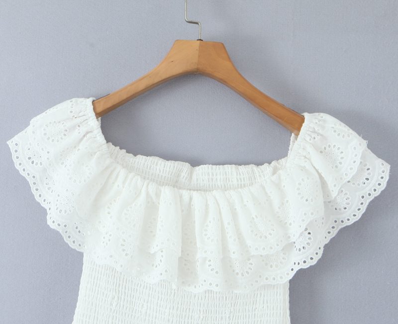 French Pastoral Off-Shoulder Tiered Lace Dress - Image 4