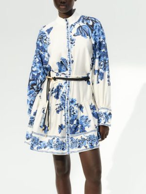 Printed Belted Long Sleeve Street Style Dress