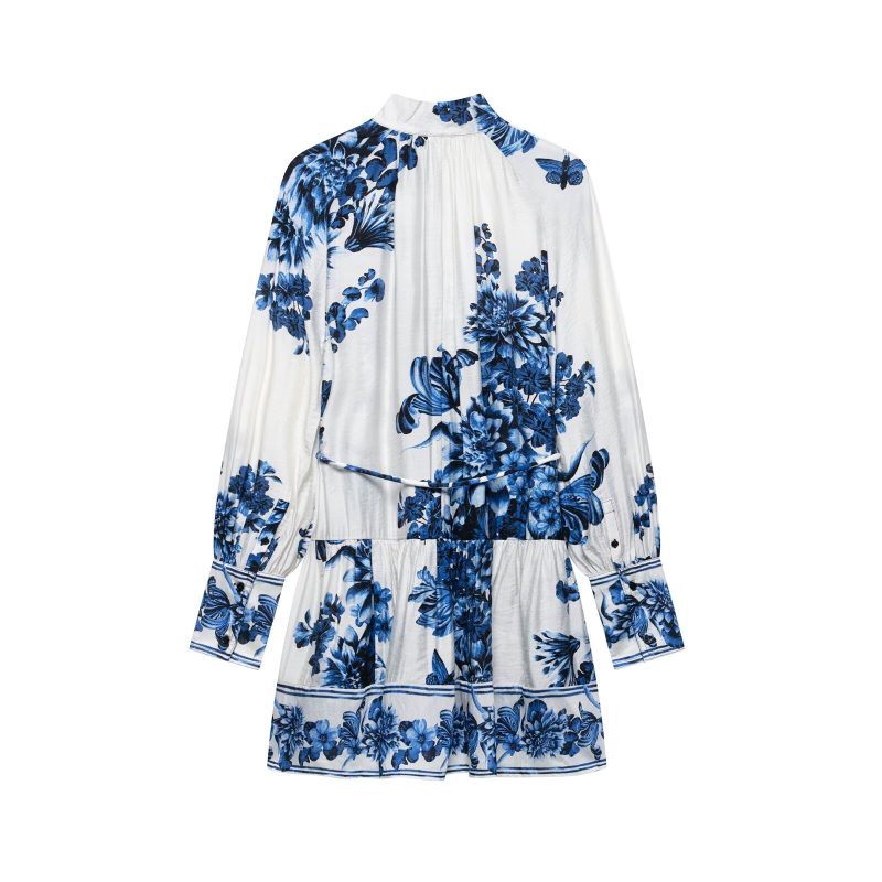 Printed Belted Long Sleeve Street Style Dress - Image 3