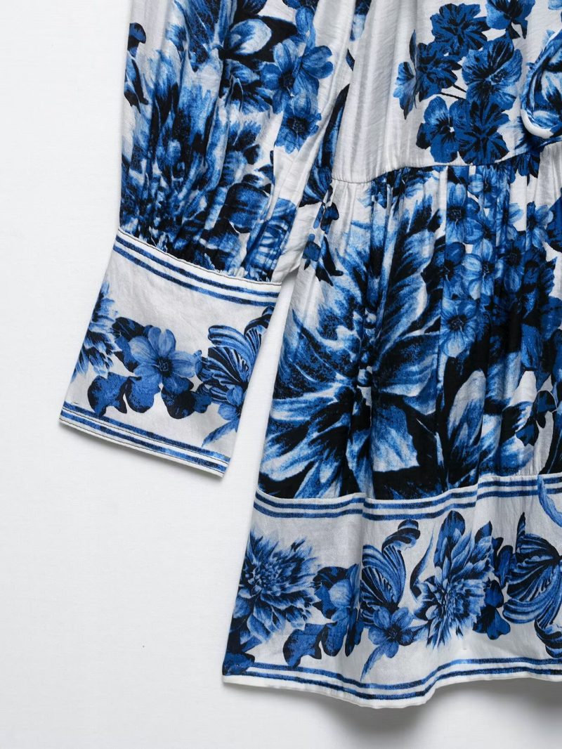 Printed Belted Long Sleeve Street Style Dress - Image 4