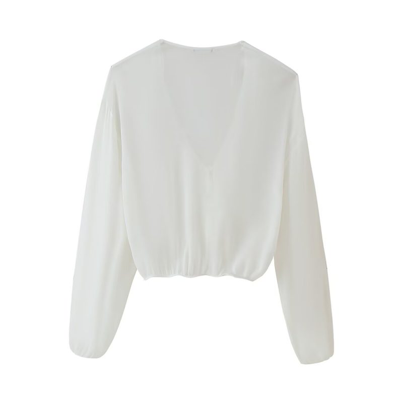 Ruffled Collar Tied Bell Sleeve Chiffon Shirt - Image 3